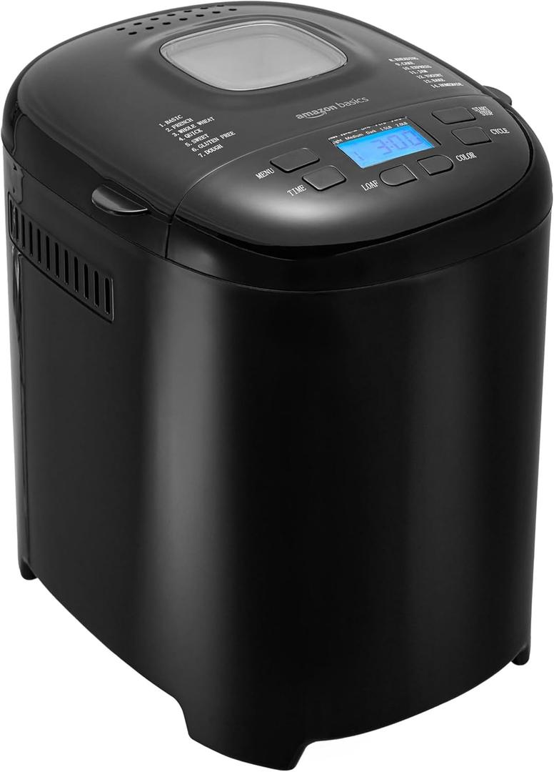 Amazon Basics Programmable Bread Maker, 2 Pound Non-Stick Automatic Bread Making Machine, 14 Settings for Breads, Doughs, Gluten-Free Options, ExpressBake, LCD Display, Black