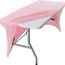 Peomeise 8FT Spandex Table Cover Rectangular Stretch Spandex Tablecloth (Pink,8FT)