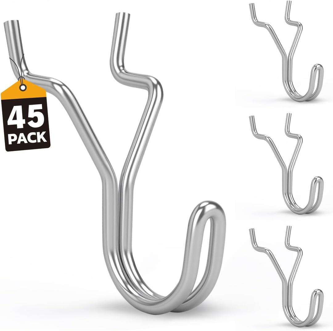 ELEAD 45-Piece Pegboard Hooks J-Hook, Silver J Hooks for Pegboard, Fits 1/8 & 3/16 Pegboards, Heavy Duty Peg Board Hooks for Hanging Keys, Retail Items & Small Tools