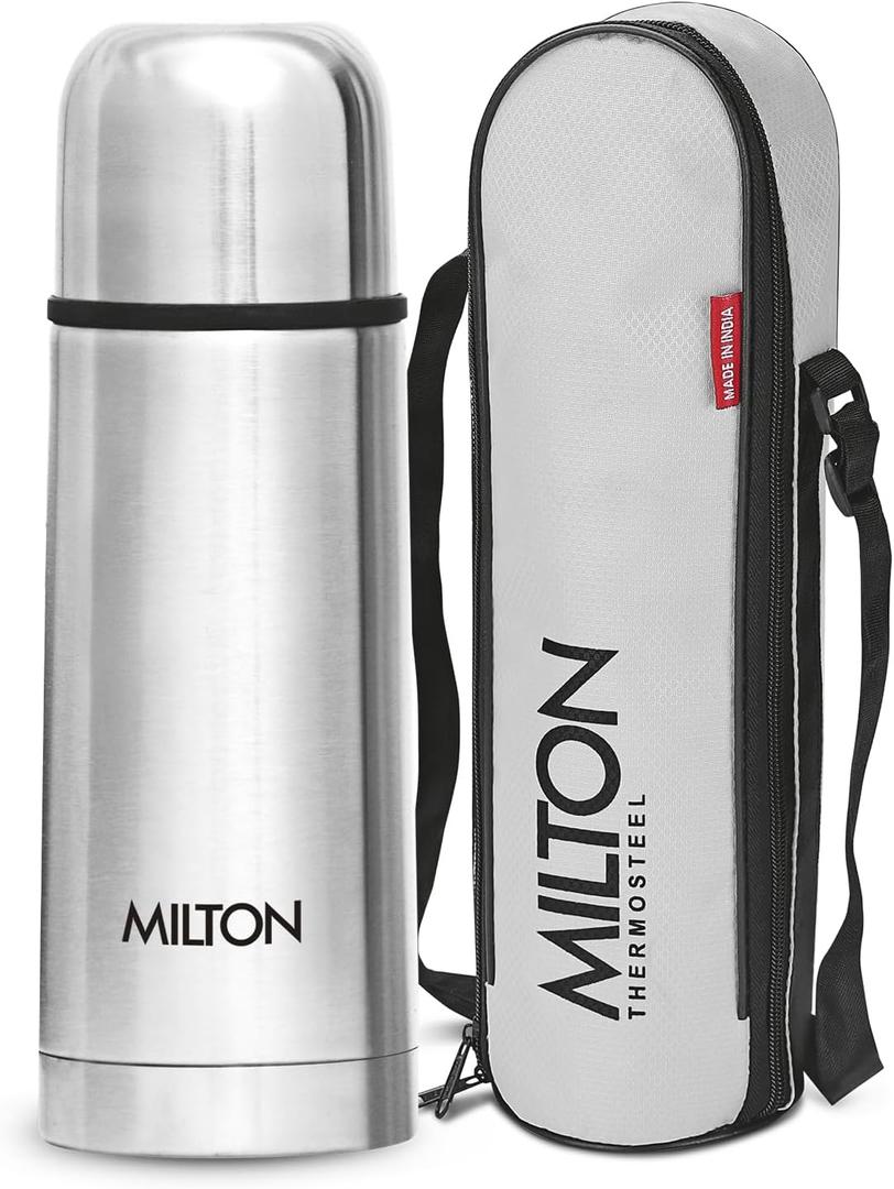 Milton Thermosteel Flip Lid Flask 350, Double Walled Vacuum Insulated Thermos 350 Ml | 12 Oz | 24 Hours Hot and Cold Water Bottle with Cover, 18/8 Stainless Steel, BPA Free, Leak-Proof | Silver