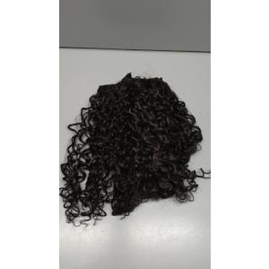 Flufymooz 4PC Clip in Hair Extensions, 14 Inch 100％ Pure Protein Silk Short Hairpiece Deep Curly Wavy Hair Extensions Clip in Natural Soft Hairpiece for Women-Dark Chocolate Brown