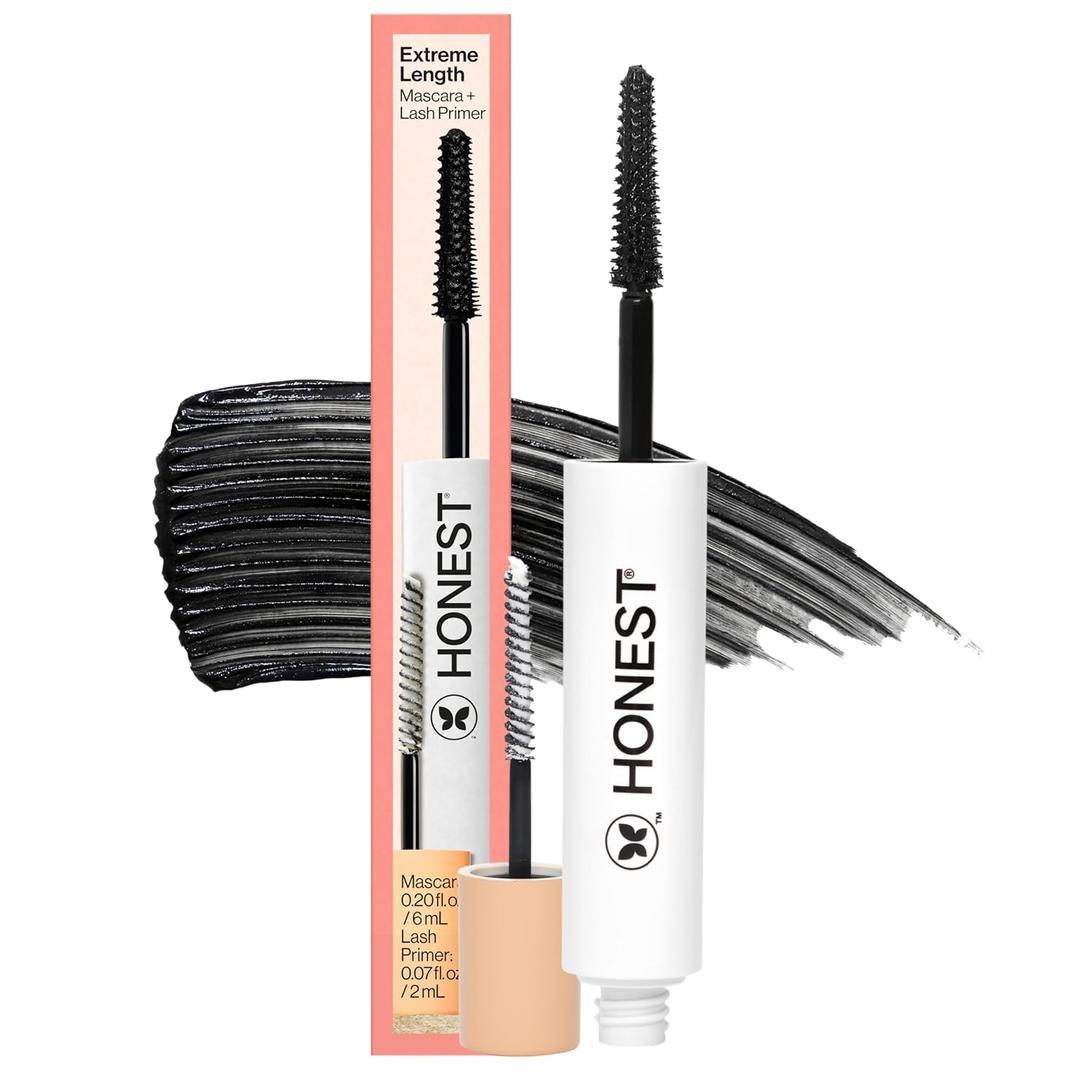 Honest Beauty 2-in-1 Extreme Length Clean Mascara Lash Primer Lengthening Volumizing Cruelty Free Safe for Sensitive Eyes Black .27 fl oz