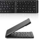 Mini Rechargeable Foldable Bluetooth Keyboard and Mouse Combo, Portable (Sync Up to 3 Devices), Ultra-Slim Travel Folding Keyboard for iPhone iPad Mac Android Windows iOSBlack