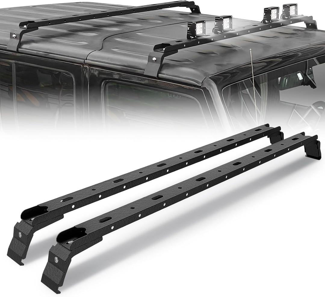 300 LBS Roof Rack Cross Bars Cargo Carrier with 4 Pcs LED Lights Bar Compatible for 2007-2026 Jeep Wrangler JK JKU JL JLU Unlimited & Gladiator JT & 84-01 Cherokee XJ Hardtop, Rail Crossbar