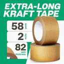 3 Rolls 2 Inch 58 Yards Each (174 ft) Brown Kraft Paper Packing Tape, Heavy Duty, Writable & Hand-Tearable, Eco-Friendly, Great for Moving Boxes, Masking, Sealing & Frame Painting