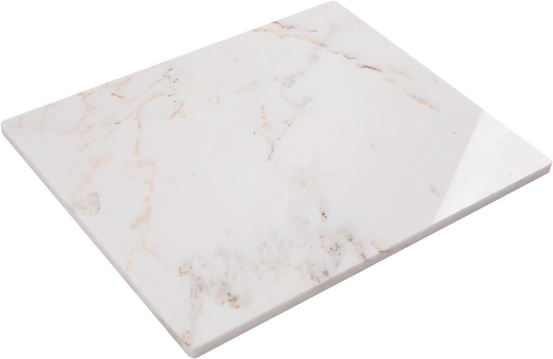 Lovdeco Luxury White Marble Pastry Board, Pastry Board For Kitchen, Large Calacatta Gold Marble Slab Gift With Non-Slip Feets, 16x20 Inch, 1 Piece