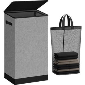 SOLEDI Laundry Hamper with Lid 100L Large & Tall Collapsible Laundry Basket, Clothes Hamper with Bag Removable Easy to Carry, Dirty Hampers for Bedroom, Bathroom, Dorm, College, Grey