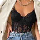 COZYEASE Women's Lace Bustier Cami Bodysuit Plain Sleeveless Slim Fit Sheer Mesh Corset Top Romper, Size L
