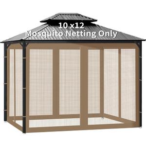 Gazebo Universal Replacement Mosquito Netting, 10' x 12' Outdoor Canopy Net Screen 4-Panel Sidewall Gazebo Curtains, with Zippers, Easy to Install, Fit for Most Gazebos 10x10 CanopyPatioKhaki