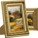 upsimples 4x6 Picture Frame with Real Glass, Ornate Vintage 4 x 6 Photo Frames for Wall Decor or Tabletop Display, Gold, 2 Pack