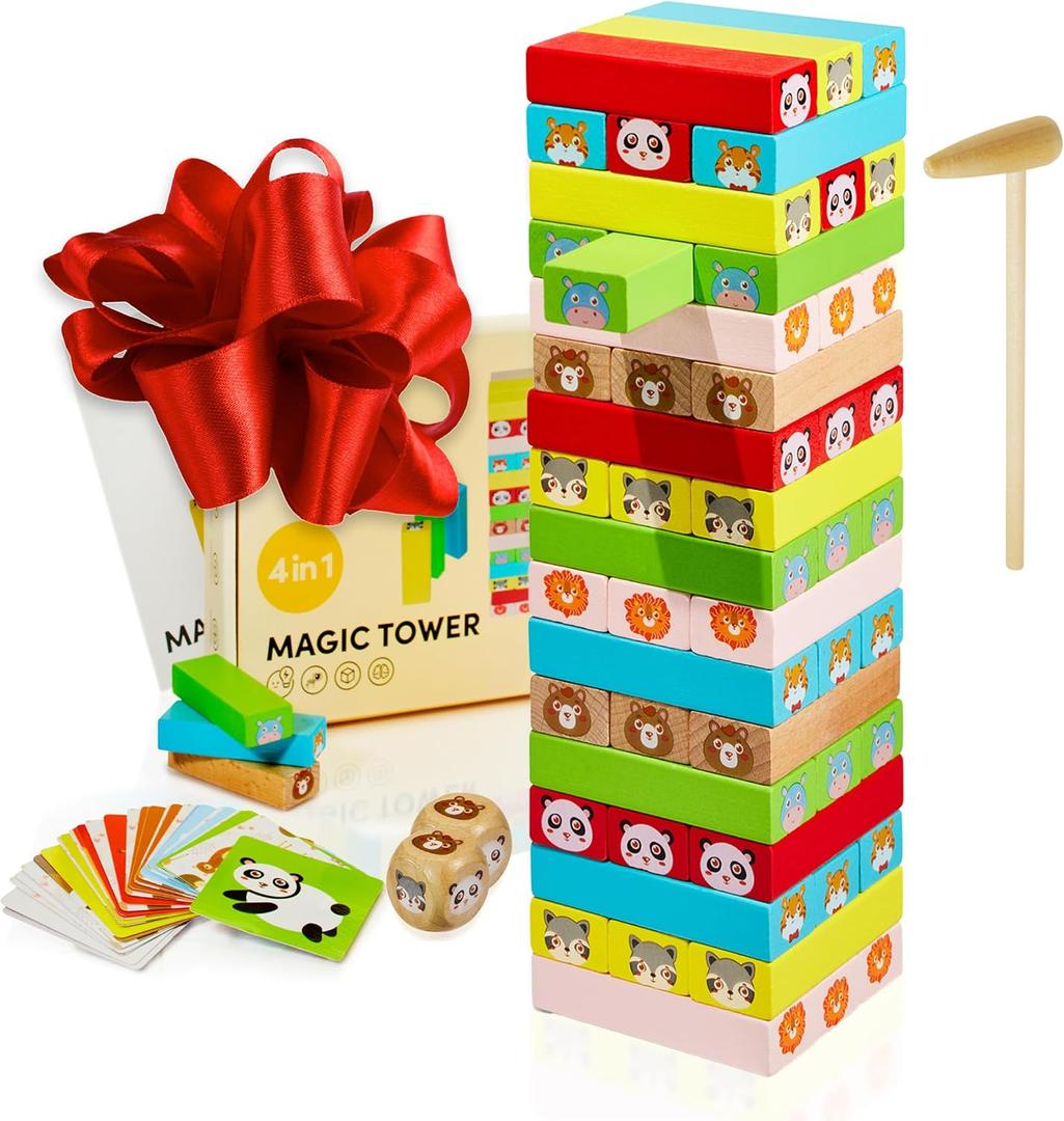 CUBIDI Original Wooden Stacking Tumbling Tower Game That Promotes Development & Motor Skills of Toddlers Block Game for Children & Adults and Family