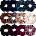 IVARYSS Velvet Scrunchies for Women, 12 Pcs Dark Colors Classic Elastic Thick Scrunchy Bands Ties, Soft Ropes Ponytail Holder Hair Accessories
