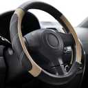 Elantrip Steering Wheel Cover Leather 15 1/2 to 16 inch Universal Large Soft Grip Breathable for Car Truck SUV Jeep Anti Slip Beige (Black and Beige)