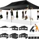 COBIZI 10x20 Heavy Duty Pop up Canopy Tent with 6 sidewalls Easy Up Commercial Outdoor Canopy Wedding Party Tents for Parties All Season Wind & Waterproof Gazebo with Roller Bag, Black (Frame Thickened)