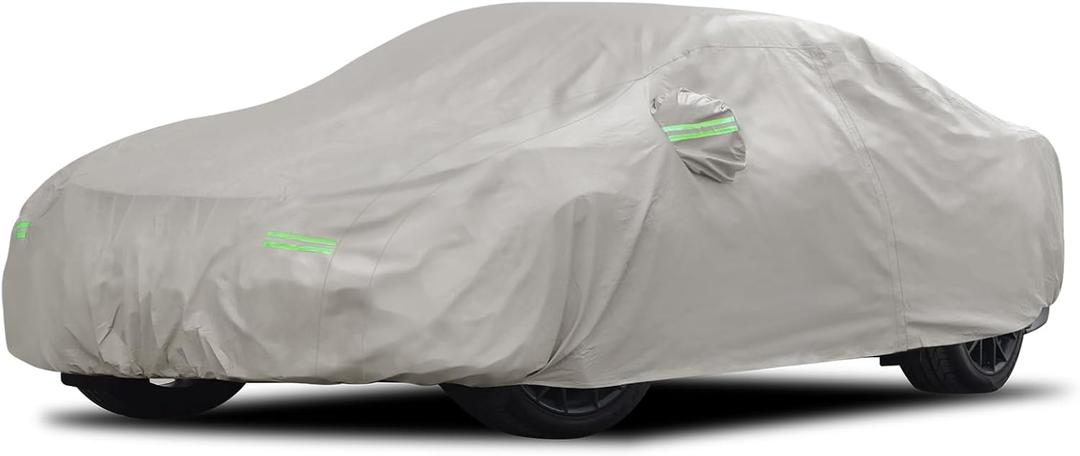 Migaven 6 Layers Car Cover Custom Fit for Ford Mustang 1994-2025, for Chevy Camaro 2010-2025, Waterproof Full Exterior Cover Rain Sun Protection with Door Zipper (Khaki)