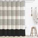 WOUVMA Boho Shower Curtains for Bathroom with Tassels Black Farmhouse Striped Shower Curtain Beige Rustic Linen 72x75 Inches