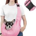 Pawaboo Small Dog Sling Carrier, Reversible Hands Free Dog Sling Carrier for Small Dogs Cats, Puppy Sling Carrier with Adjustable Strap Buckle & Safety Harness, Puppy Essentials, Pink