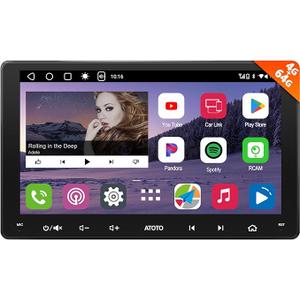ATOTOZONE A6PF Plus 9inch QLED Android Double DIN Car Stereo, 8-Core 4G+64G, 4G LTE/WiFi/BT/USB, Wireless CarPlay & Android Auto Touch Screen, Dual Bluetooth, 36 EQ DSP/LRV/SWC, AI Chat&GPS Tracking