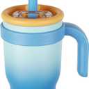 14oz Toddler Sippy Cup Vacuum Insulated Stainless Steel Kids Cup with Handle, Spill-Proof Straw, Leak-Proof Travel Cup for Home or On-the-GoCup (Blue White)