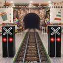 Teenyyou 3 Pcs Train Party Decorations 24 Inch x 20 ft Plastic Railroad Track Aisle Runner 17'' Traffic Crossing Sign Boxes for Wild West Western Home Floor Decor(Classic)