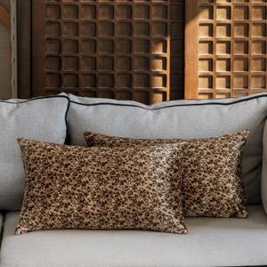 Velvet Vintage Double Sided Floral Print Throw Pillow Covers Set of 2 Soft Decorative Luxurious Silky Pillow Cushion Cases for Home Decor Couch Sofa Bed Living Room (Champagne, 12x20)