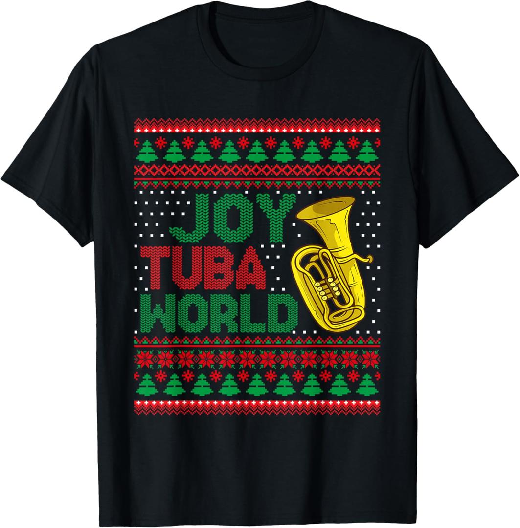 Joy Tuba World Ugly Christmas Sweater Music Lover Xmas T-Shirt, S