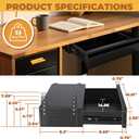 POPMOON 16.6 In Under Desk Drawer For Desk,Adjustable Height, Pull out Storage Organizer with Slide Extension Mounted Under Flat Wooden Table or Workbench, Carbon Steel Hidden Desk Drawer