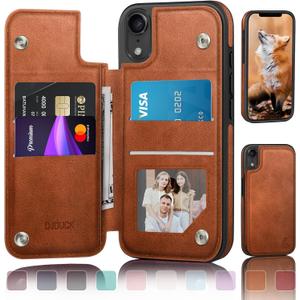 DJDUCK Designed for iPhone XR Case Wallet with Card Holder, [Magnetic Clasp Cover] [RFID Blocking Leather Protection] Shockproof Women Men Cases 6.1 Inch for Apple XR Light Brown