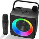 Verkstar Karaoke Machine, Portable Bluetooth Karaoke Speaker for Kids Adults, Unique Singing Machine with Two Wireless Microphones Storage Hole, Ideal Gifts for Girls Boys (Black)