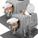 2PACK Stainless Steel Litter Box with Lid, XL Extra Large Litter Box Enclosed Top Entry Metal Litterbox for Big Cats & Multi-Cats, Easy Cleaning Anti Leakage, High Sided with Mat & Scoop, Dark Grey
