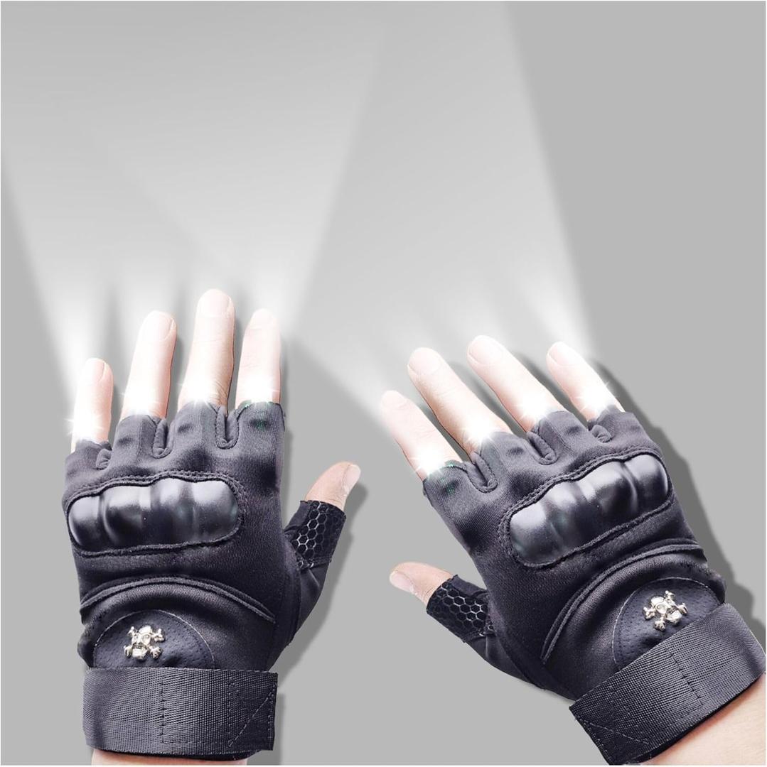 LED Flashlight Gloves, Half Finger Lighted Gloves Gifts for Men Women, Flashlight Gloves with 8 LEDs Stocking Stuffers Cool Gadgets Christmas Birthday Gifts for Men and Women