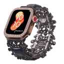 VIIVY VIYIV Bling Band with Case Compatible with Apple Watch Bands Series 9 8 7 SE 45mm 44mm 40mm 38mm 41mm 42mm for Women, Smart Watch Bracelet Straps with Starlight Cover, Dressy Cute Elastic