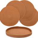 15-Inch Round Woven Placemats Set of 5 with Matching Storage Basket - Heat Resistant, Non-Slip Natural Cotton Table Mats for Indoor & Outdoor Dining, Perfect Boho & Modern Farmhouse Party Decor