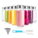  8 oz Glass Water Bottles with Lids, Reusable Clear Juice Bottles With Stainless Steel Airtight Cap for Juicing, Ginger Shot, Milk, 250ml Leak Proof Small Smoothie Container, BPA Free, Set of 8