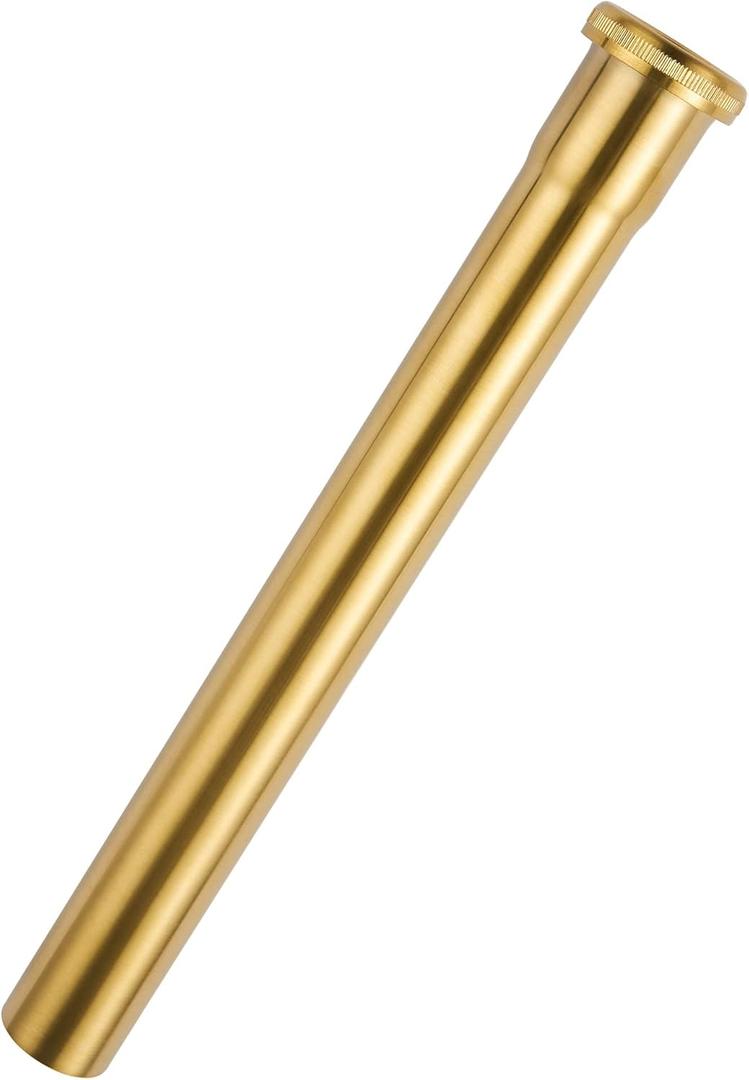 Brass Slip Joint Extension Tube 1-1/4 OD x 12 with Nut and Rubber Washer, P Trap Extension Tube, Sink Drain Tailpiece Tube Extension, Brushed Brass Gold