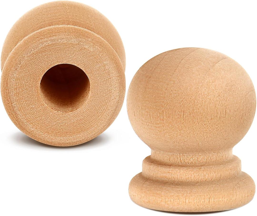 Pinkunn 100 Pcs Wood Finials Dowel Rods Caps 3/4 Inch Tall with 1/4 Inch Hole Unfinished Wood Drawer Knobs Pulls Handles Small Classic Ball Wooden Rods Caps for Crafts, DIY, Cabinet, Furniture, Drawer