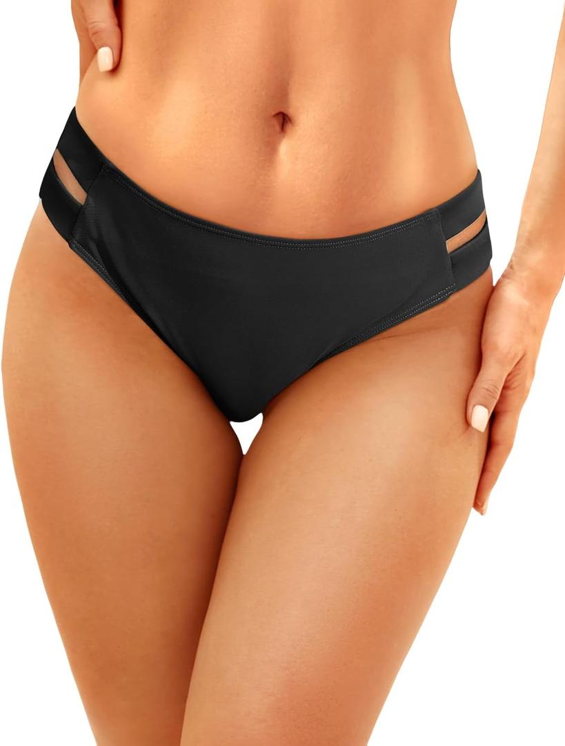 Zmart Strappy Low Rise Bikini Bottoms - Women Full Coverage Swim Bathing Suit Bottom Swimsuits Bottom (XX-Large, Black)