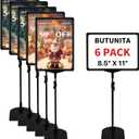 Adjustable Sign Holder - 8.5 x 11 Inch, Table & Floor Stand, Vertical & Horizontal Display, Black (6Pcs)