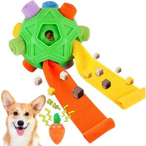 Dog Snuffle Ball-Interactive Puzzle Dog Toys Encourage Natural Foraging Skills Slow Feeder for Training and Stress Relief, Cloth Strip Hiding Food Chew Toys with Squeaky Carrot Toy for Any Size (Green)
