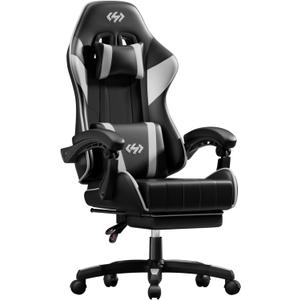 HLDIRECT Gaming Chair with Footrest, Lumbar Support & Headrest, Black&White, Standard