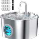 Cat Water Fountain with 8 Filters + 5 Sponges,Small Pet Waterer Dispenser Fountains for Drinking Cats Indoor Metal Automatic Waterer Bowl 24/7 Running Auto Kitty Watering Supplies Quiet Pump