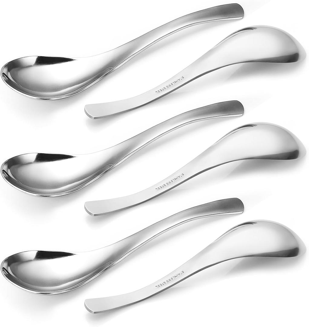 HIWARE Thick Heavy-weight Soup Spoons, High Grade Stainless Steel Soup Spoons, Set of 6 (Silver)