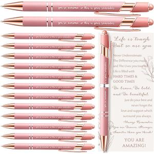 Supervitae 36 Sets Valentine's Day Inspirational Gifts for Women Pink Ballpoint Pens with Inspirational Cards Employee Appreciation Gifts for Coworker Staff Team Office Party Favors (Stylus)
