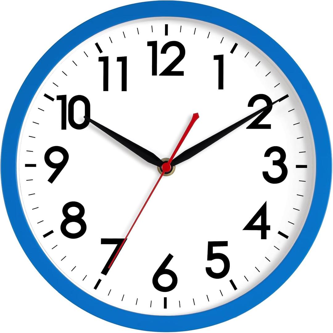 AKCISOT Wall Clock 10 Inch Silent Non-Ticking Modern Clocks Battery Operated - Analog Classic for Office, Home, Bathroom, Kitchen, Bedroom, School, Living Room(Blue)