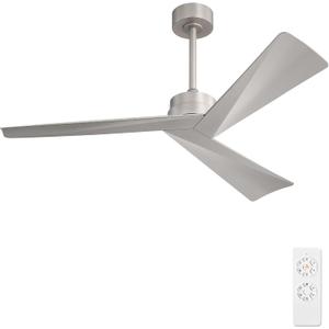 WINGBO 52" DC Ceiling Fan without Lights, Bruhsed Nickel Ceiling Fan with Remote, 3 ABS Plastic Blades, 6 Speed Reversible DC Motor, Ceiling Fans No Light for Kitchen Bedroom Living Room (Brushed Nickel)