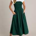 Wenrine Womens Casual Summer Midi Dress Smocked Cap Sleeve Crew Neck Color Block A Line Flowy Beach Dresses (L)