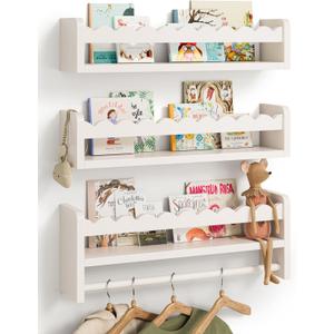 Seocry Nursery Book Shelves, Scalloped Shelves, Floating Book Shelves for Wall, Nursery Deocr for Baby, Toddler (White, 16.5 Inches)