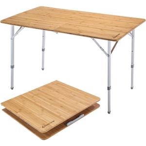 KingCamp Bamboo Folding Table, Camping Outdoor Portable Camp Table with Adjustable Height legs & Carry Bag for Outdoor RV Backyard Picnic Tailgating Beach, 47.2" X 27.6"