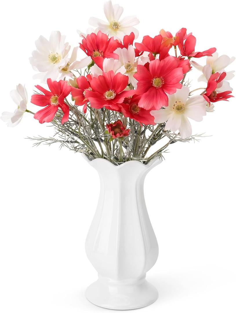 6 Pcs 23.6 Inch Red White Artificial Flowers Cosmos for Vase