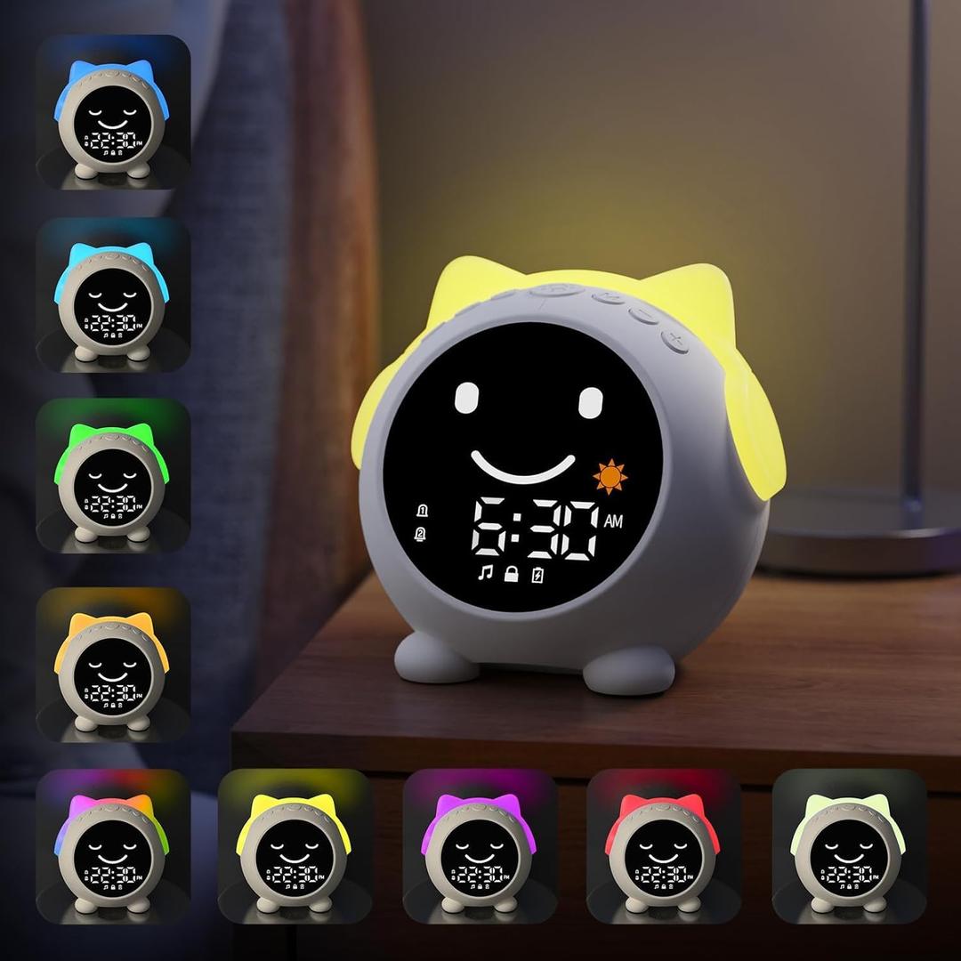 Kids Alarm Clock with Sleep Training, LED Night Light, Bluetooth Music, Multi-Color Display, Sound Machine, OK to Wake Light for Toddlers and Children